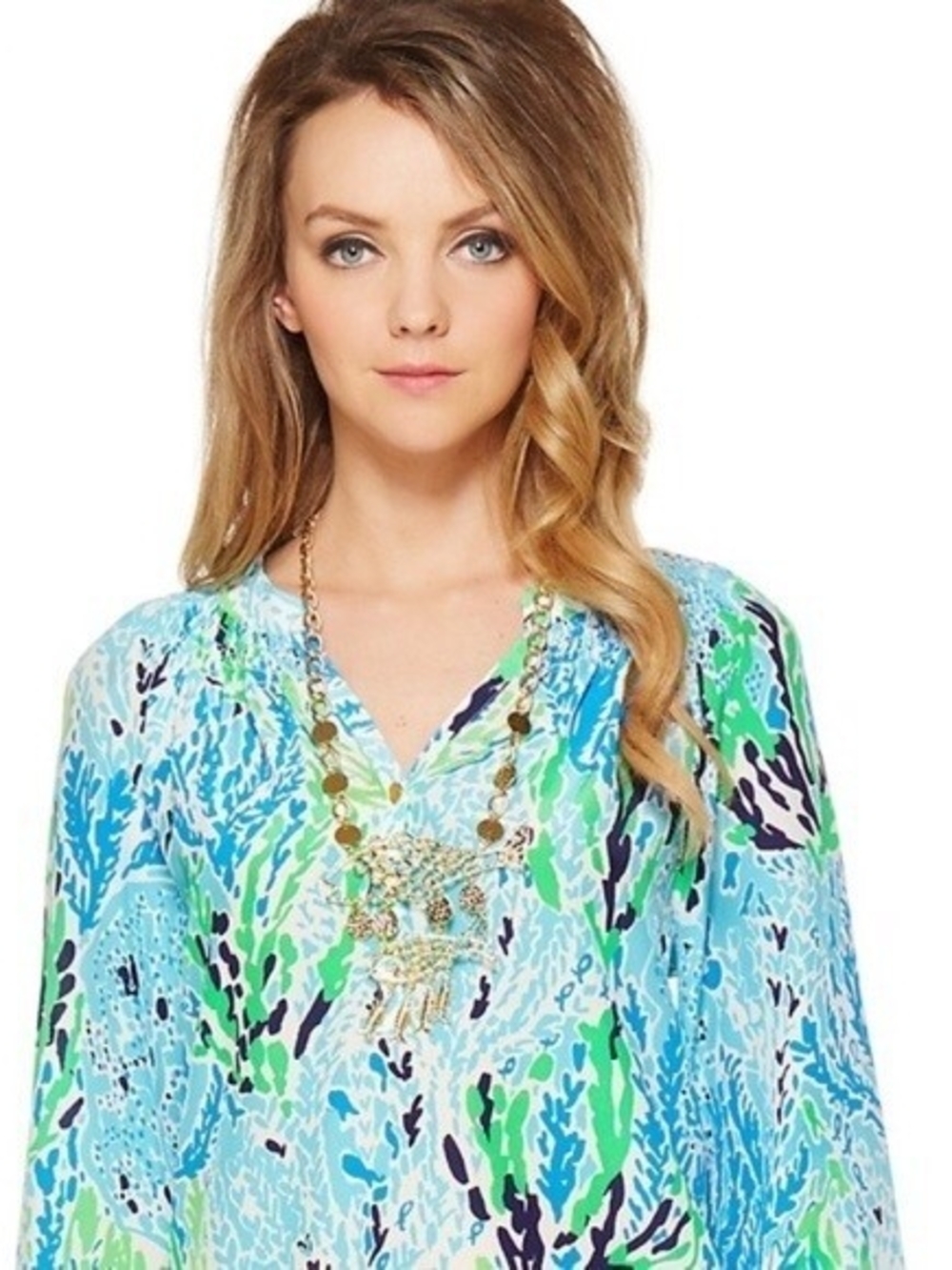 Lilly Pulitzer Elsa Top Spa Blue Let's Cha Cha #41773 Coral Reef Silk